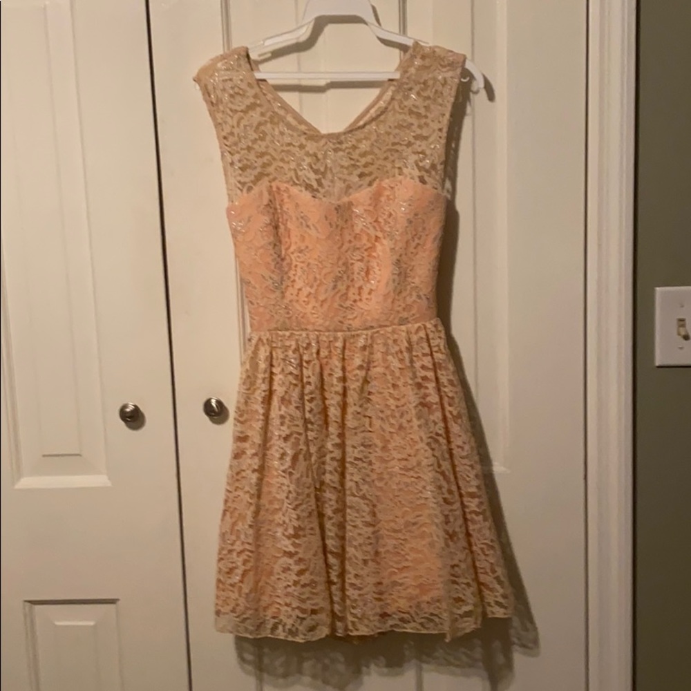 Sunday dress peach color with silver in lace